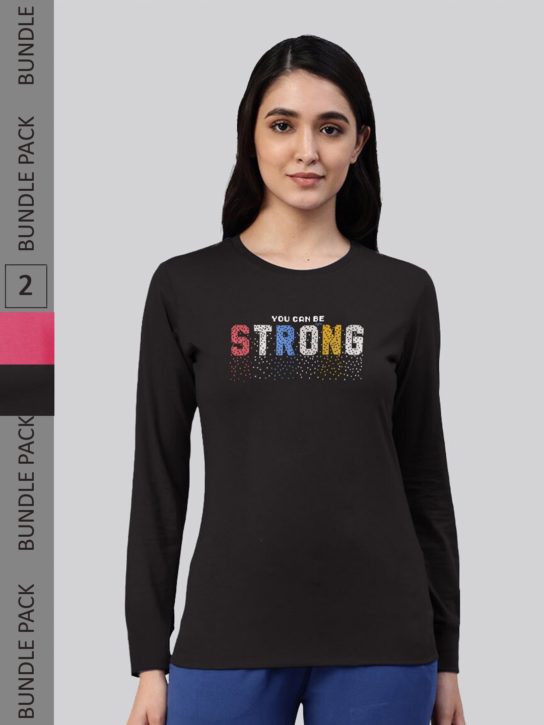 

LYRA Pack Of 2 Women Typography Printed Bio Finish Cotton T-shirt, Black