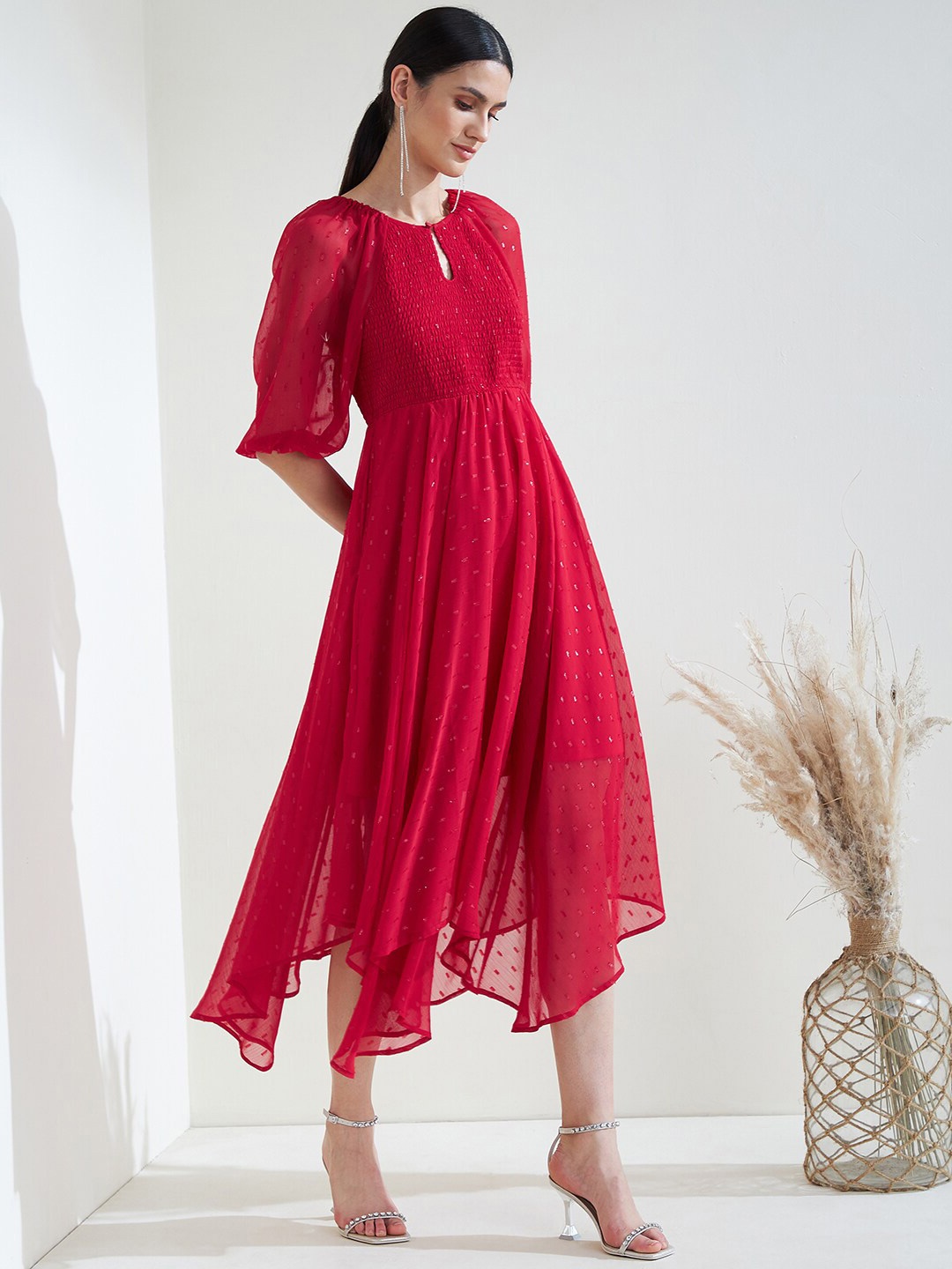 

Femella Keyhole Neck Midi Dress, Red