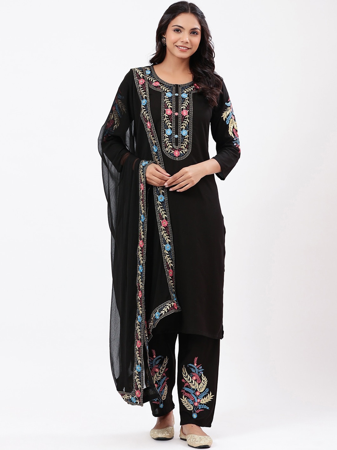 

PK Fashions Women Floral Thread Work Kurta with Palazzos & With Dupatta, Black