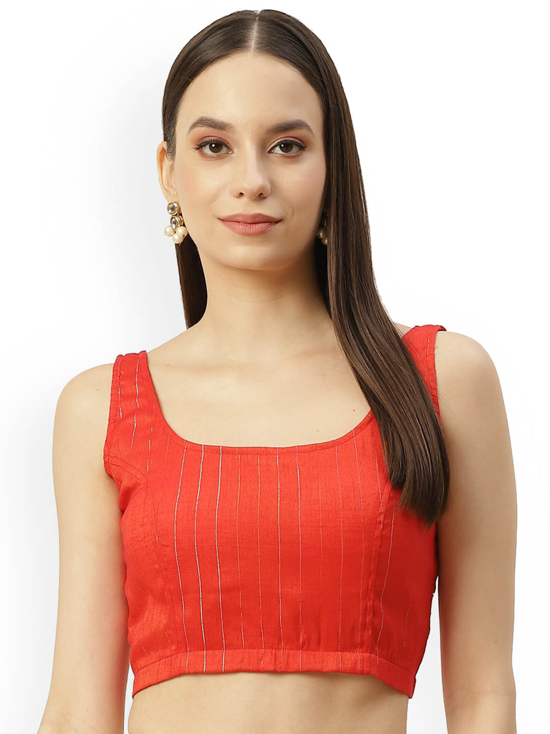 

Molcha Woven Design Cotton Saree Blouse, Red