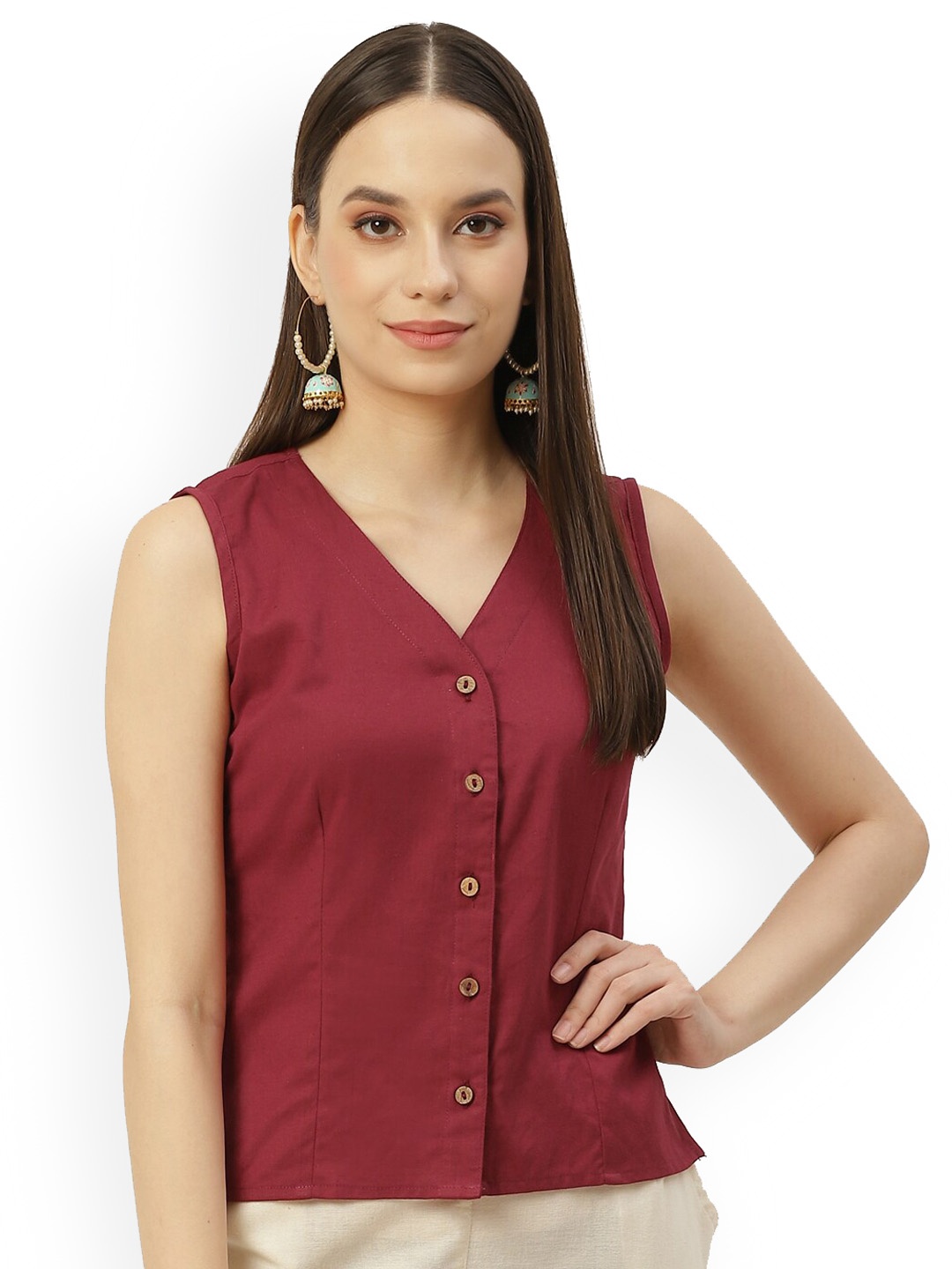 

Molcha Front Open Cotton Long Saree Blouse, Maroon