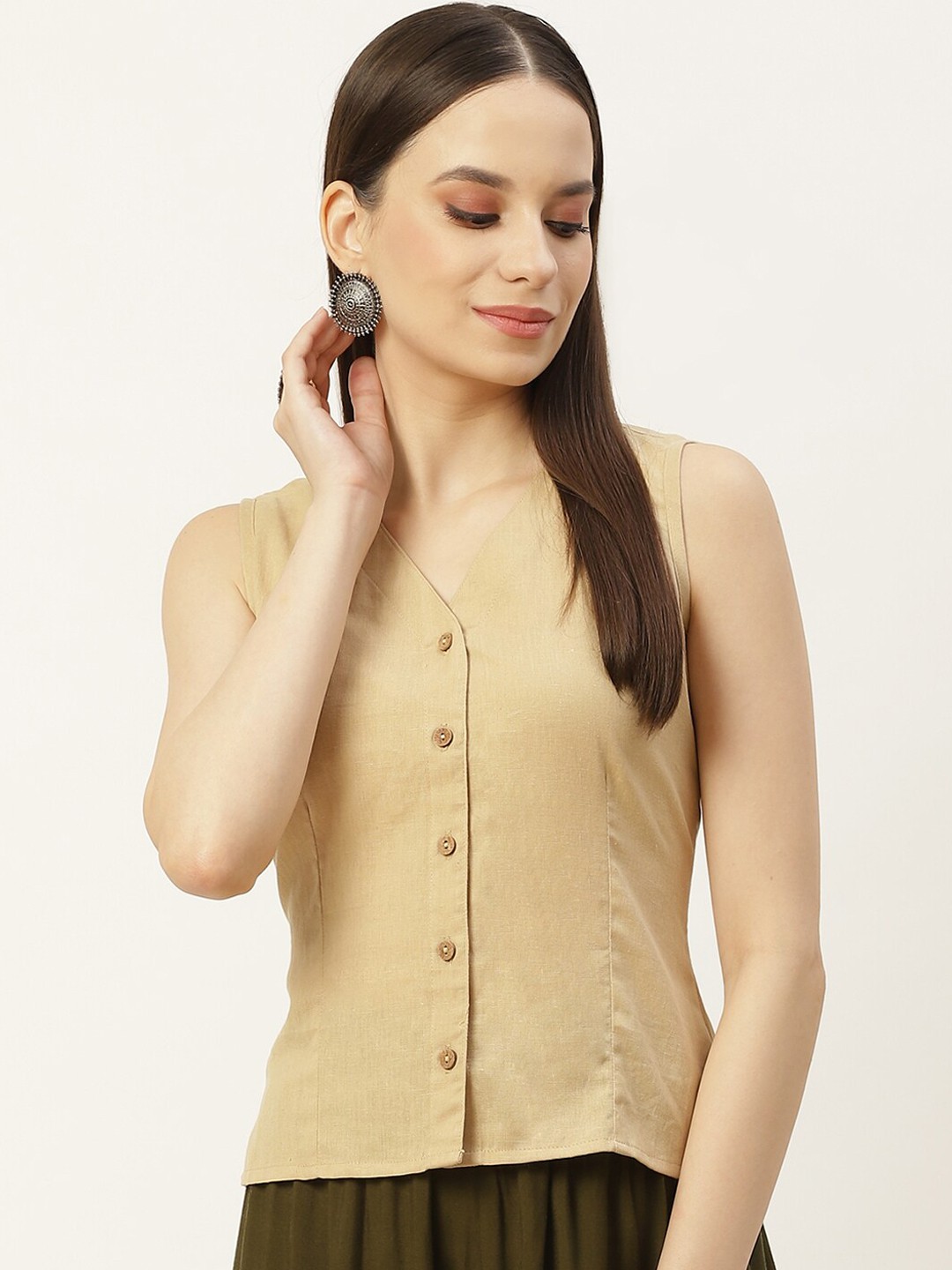 

Molcha Front Open Cotton Long Saree Blouse, Beige