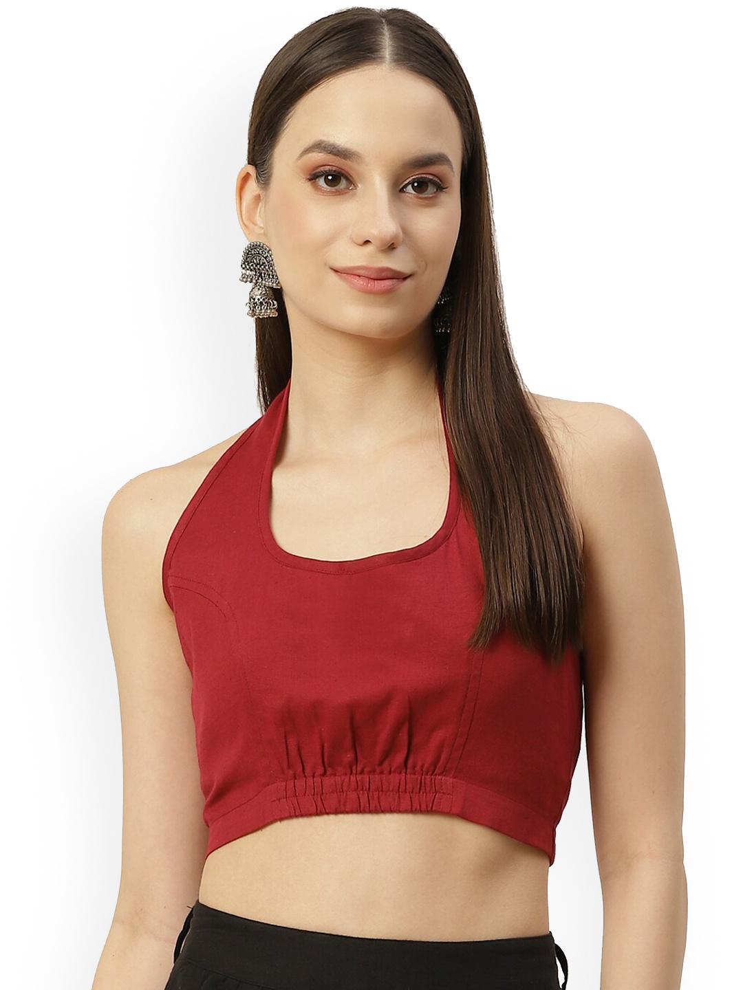 

Molcha Non Padded Halter Neck Cotton Blouse, Maroon