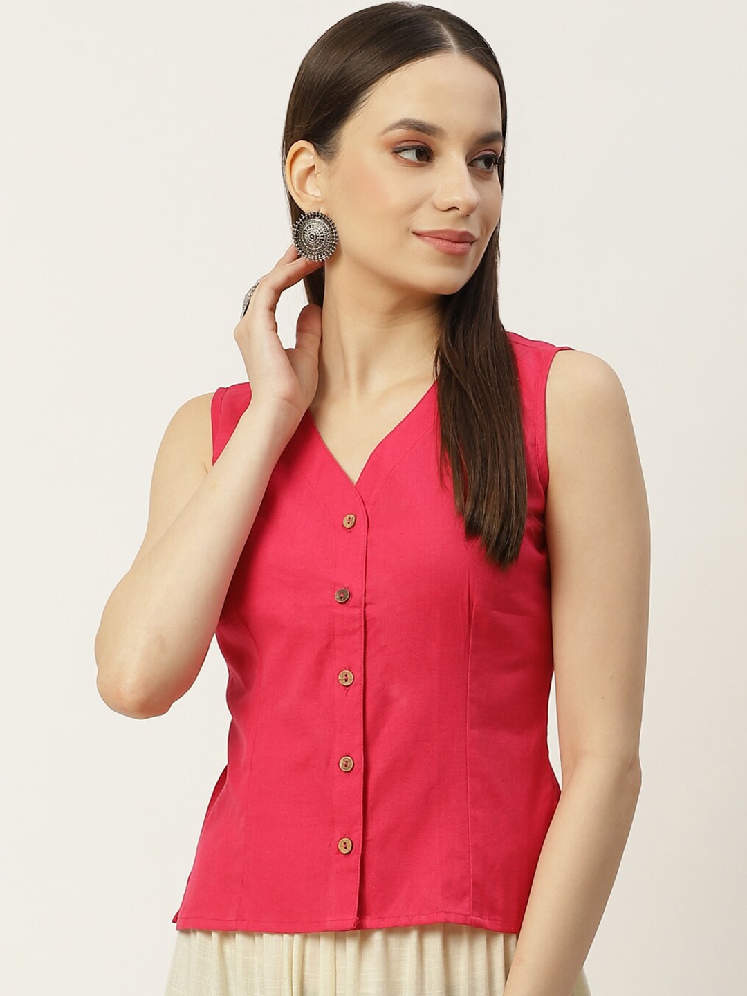 

Molcha Front Open Cotton Long Saree Blouse, Pink