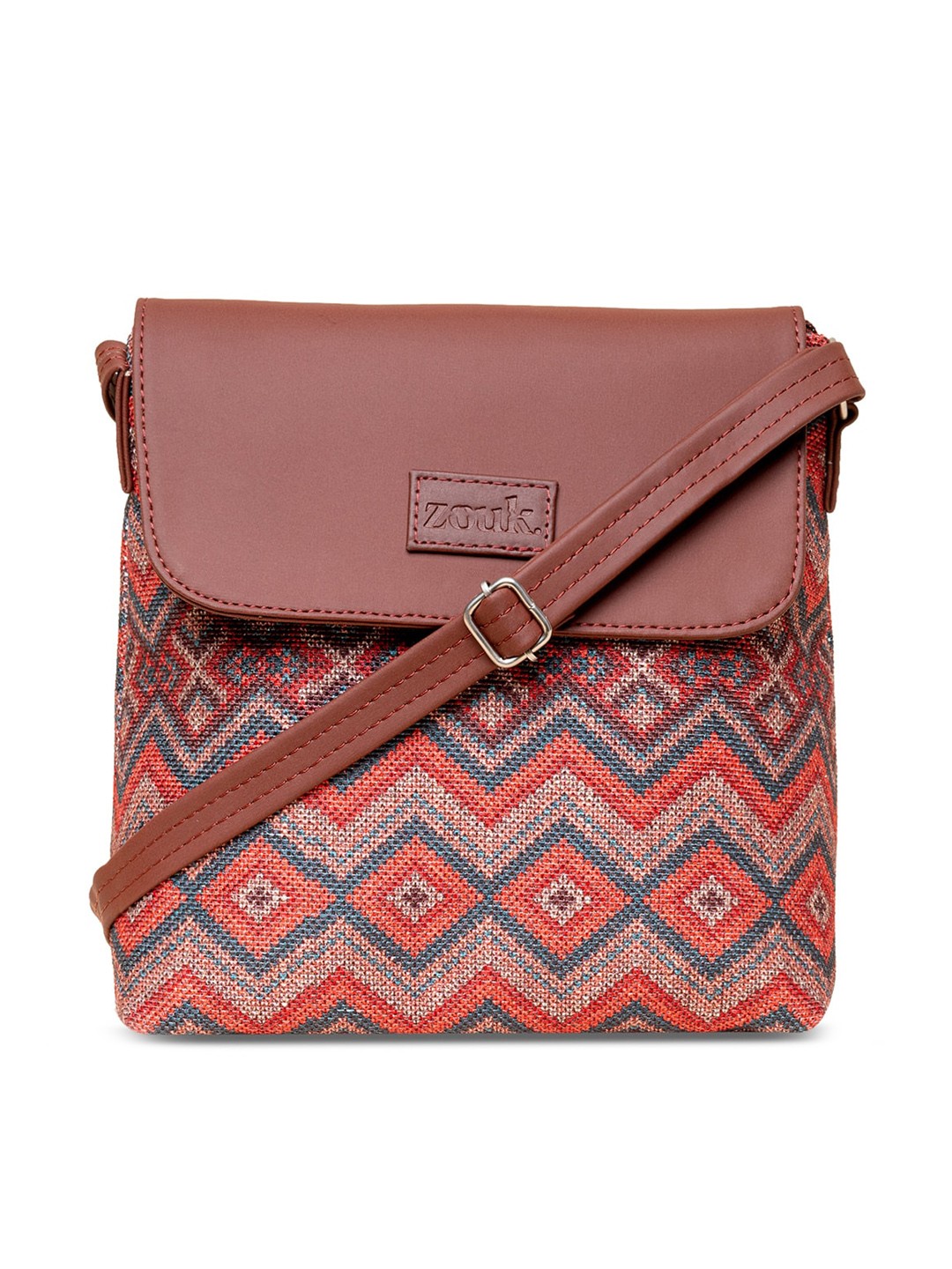 

ZOUK Geometric Printed Structured Sling Bag, Brown