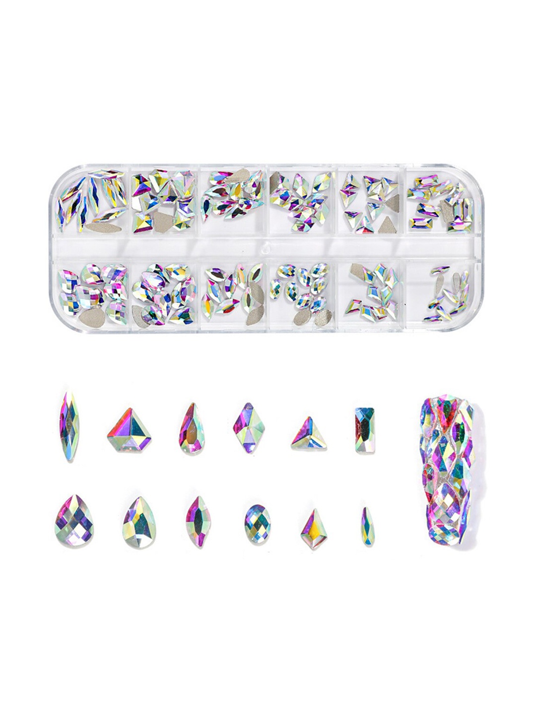 

S.A.V.I. 12 Grid Big AB Magic Color Flat Bottom Rhinestones DIY Nail Art Accessories, Multi