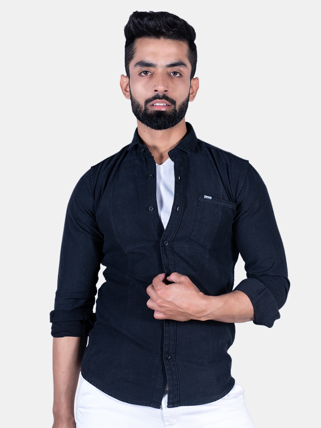 

Tistabene Men Cotton Casual Shirt, Black