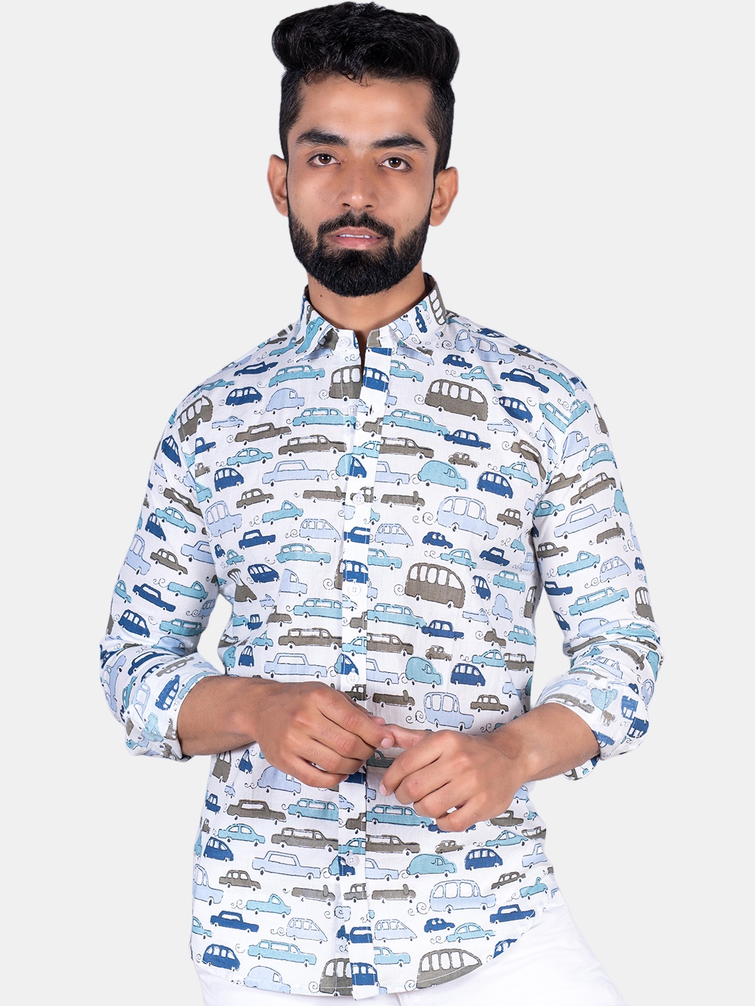 

Tistabene Men Printed Cotton Casual Shirt, White