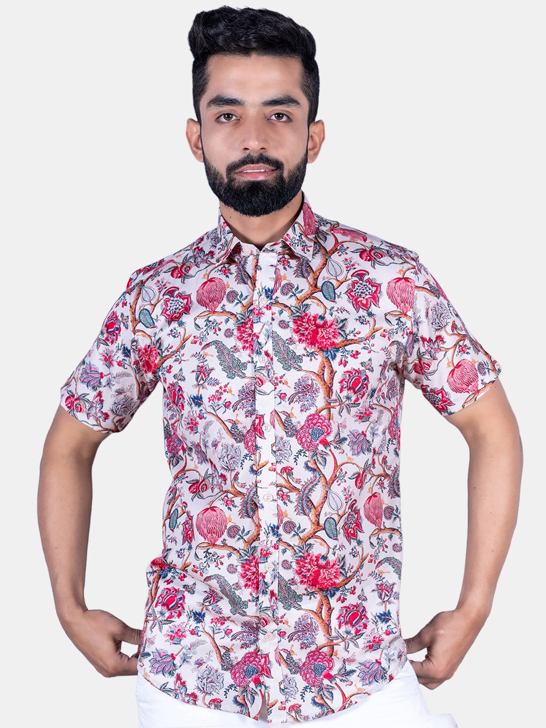 

Tistabene Men Floral Printed Cotton Casual Shirt, White