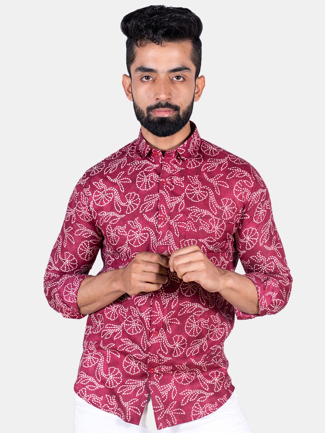 

Tistabene Men Floral Printed Cotton Casual Shirt, Maroon