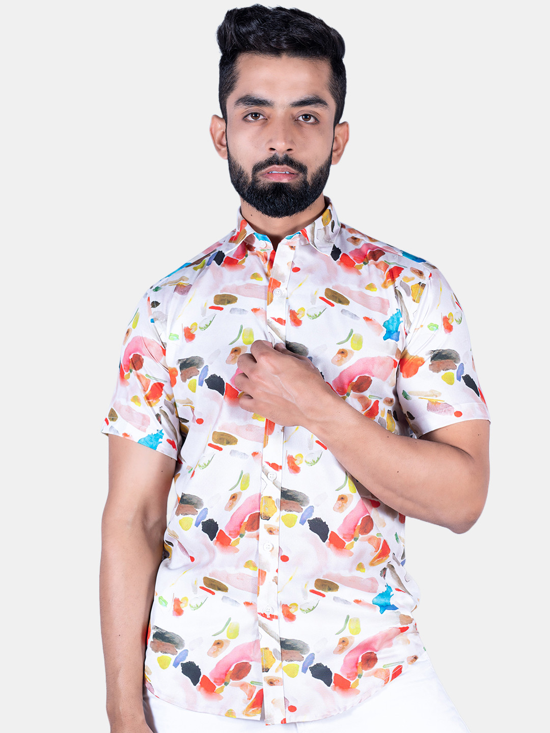 

Tistabene Men Printed Cotton Casual Shirt, White