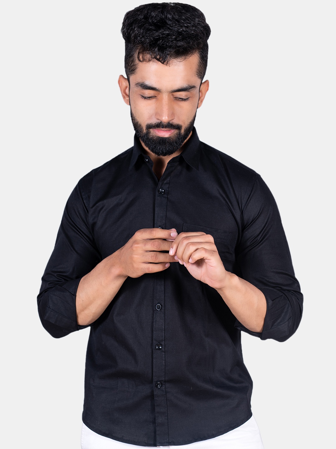 

Tistabene Men Cotton Casual Shirt, Black