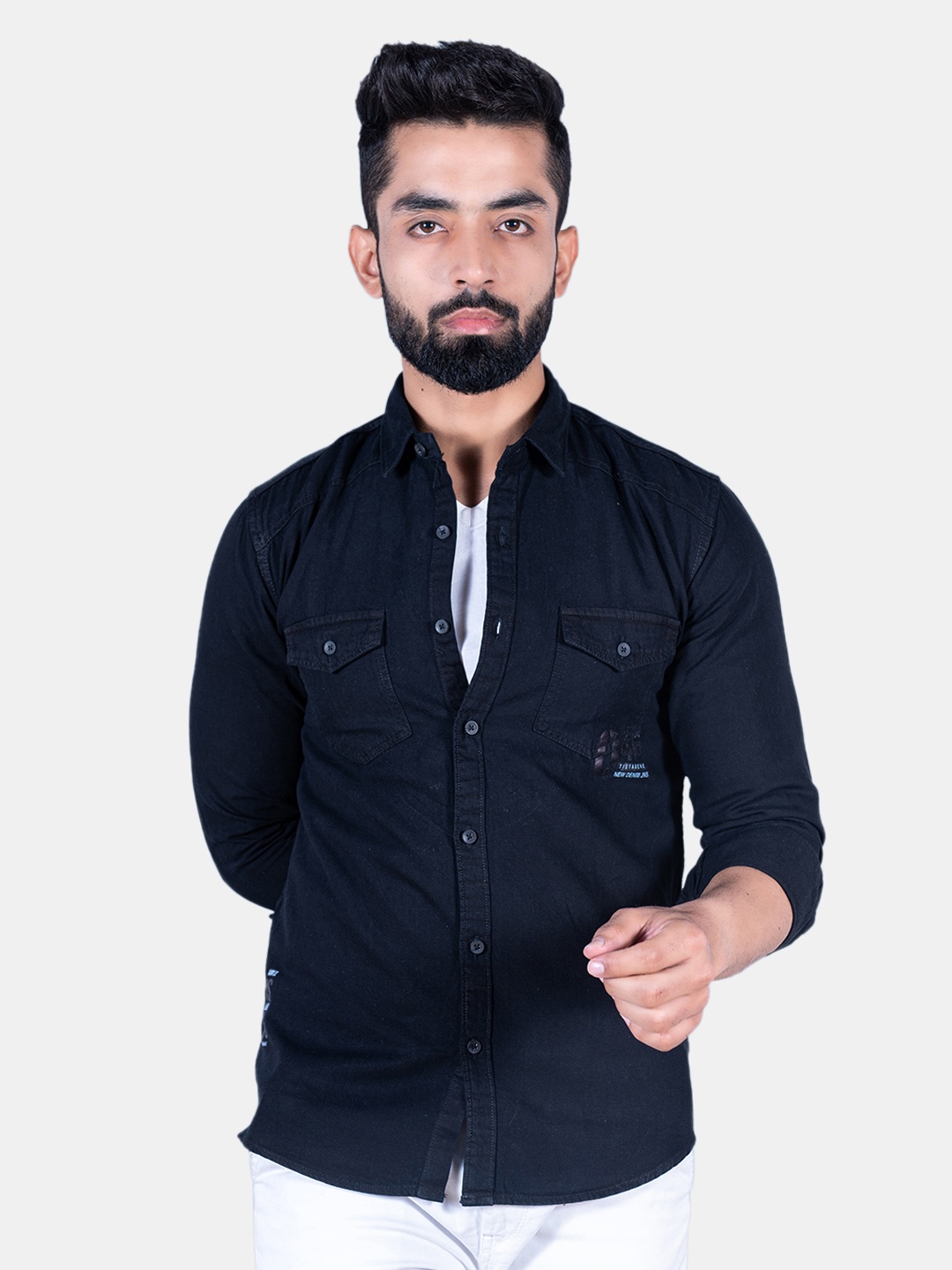 

Tistabene Men Cotton Casual Shirt, Black