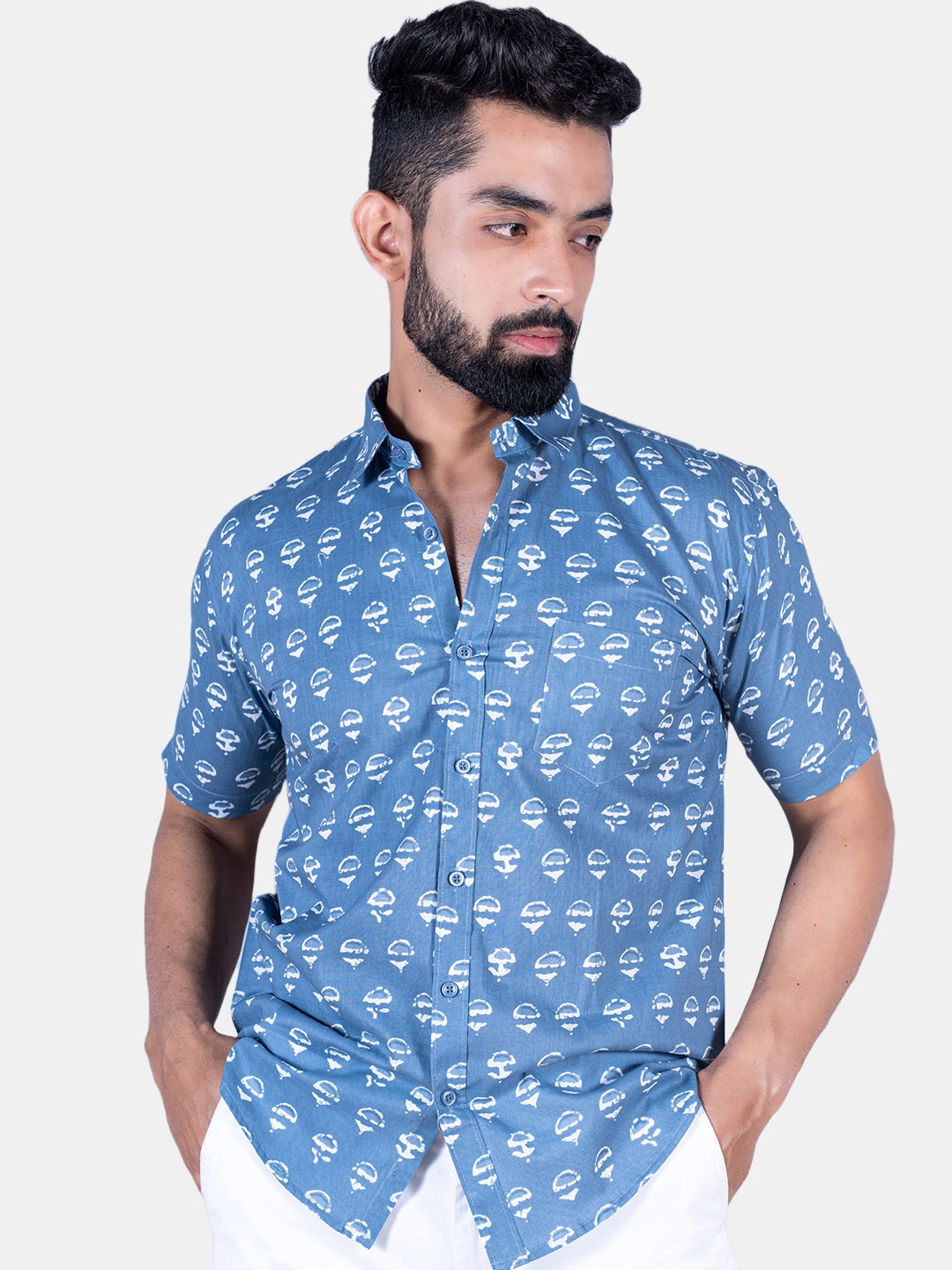 

Tistabene Men Floral Printed Cotton Casual Shirt, Blue