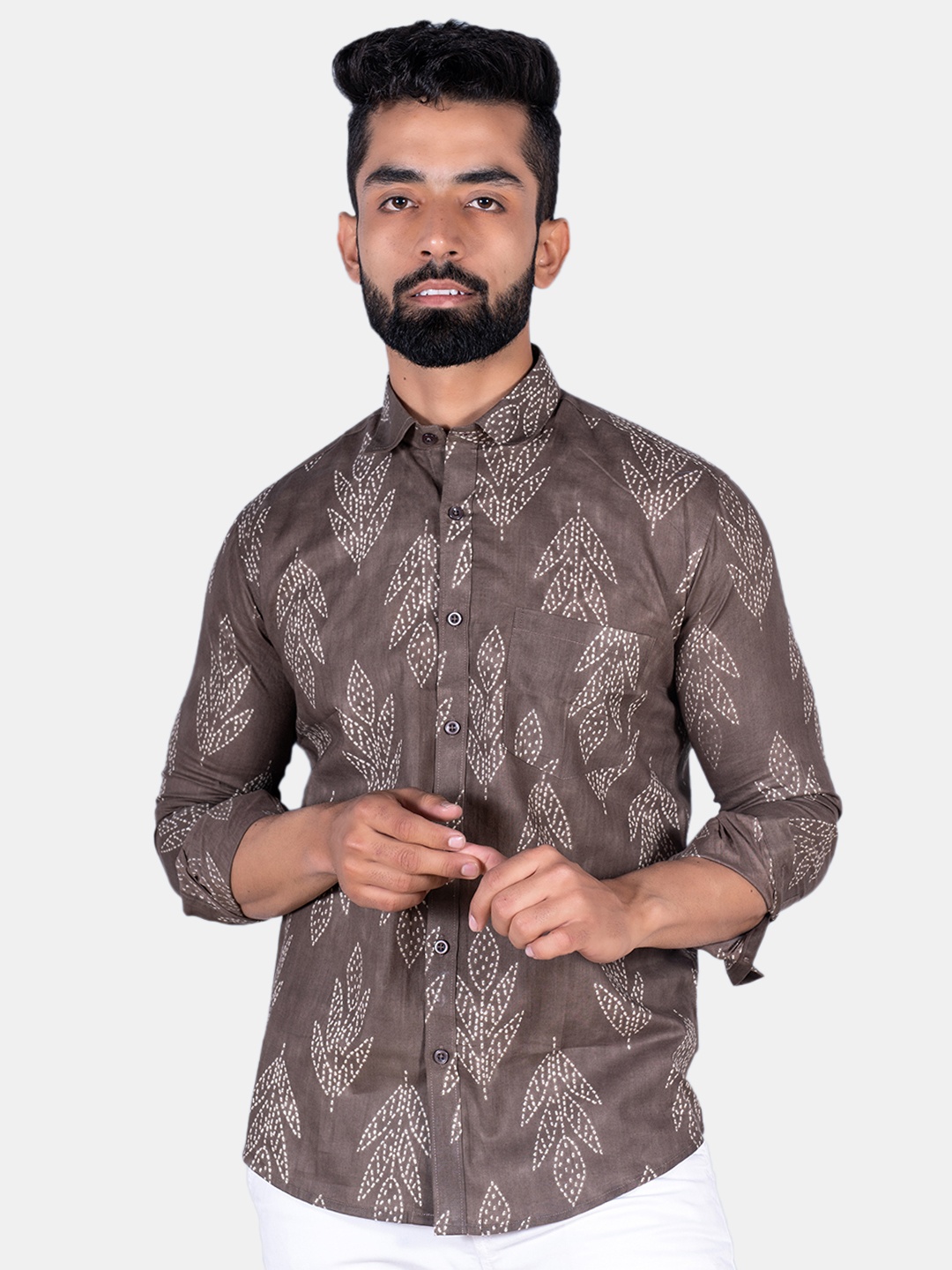 

Tistabene Men Printed Cotton Casual Shirt, Brown