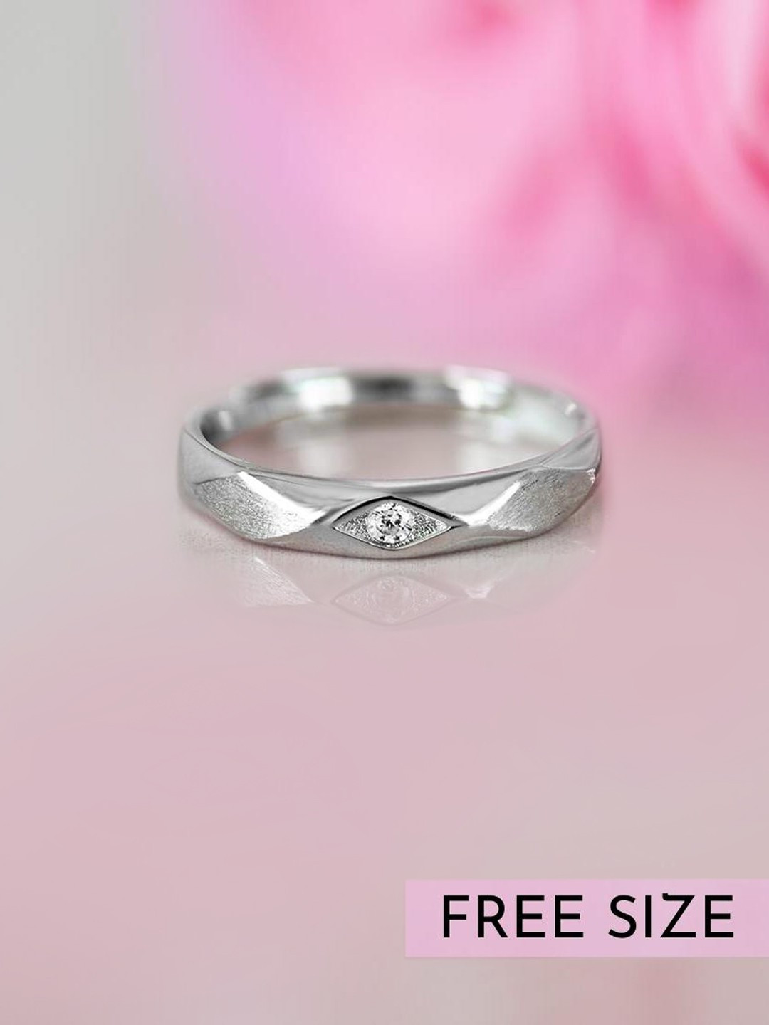 

Zavya Men Sterling Silver Rhodium-Plated CZ Studded Finger Ring