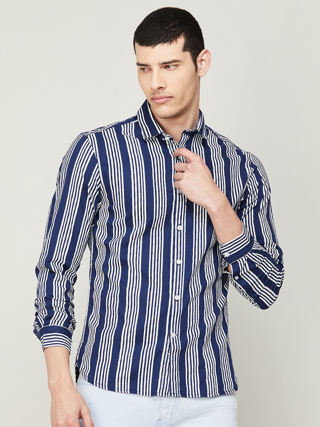 

CODE by Lifestyle Men Striped Cotton Casual Shirt, Navy blue