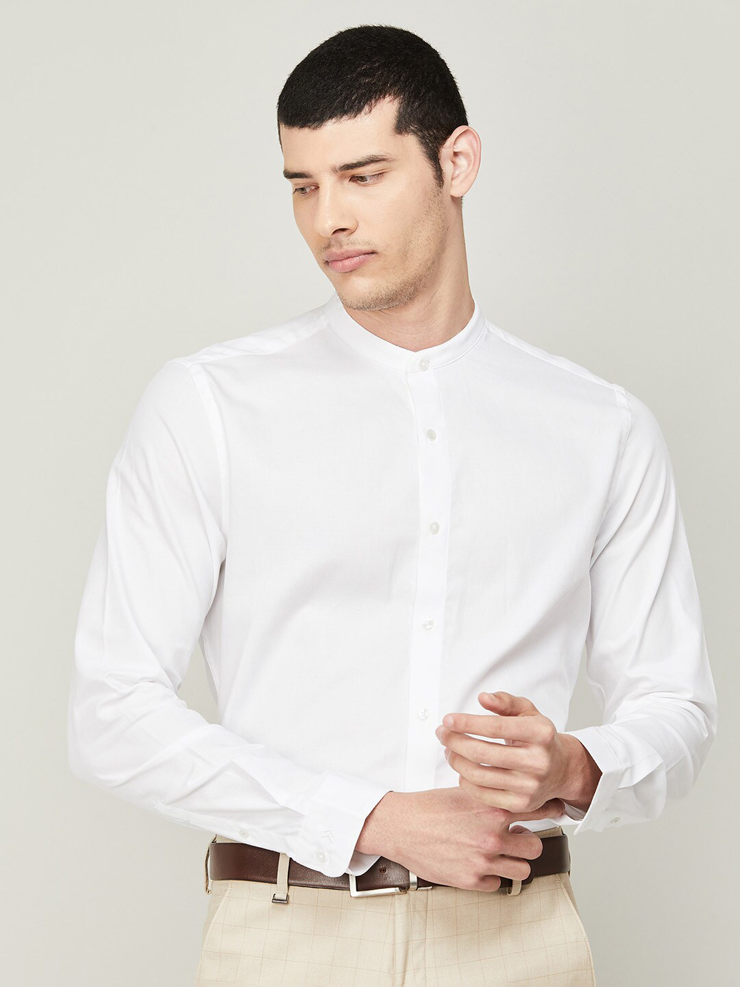 

CODE by Lifestyle Men Mandarin Collar Cotton Formal Shirt, White