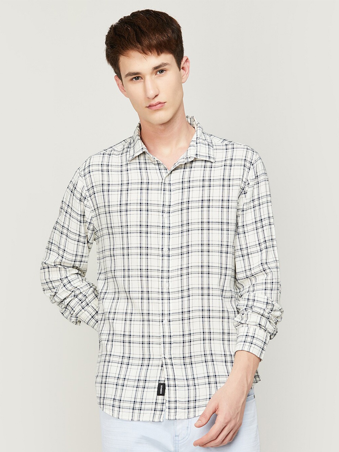

Fame Forever by Lifestyle Men Checked Cotton Casual Shirt, White
