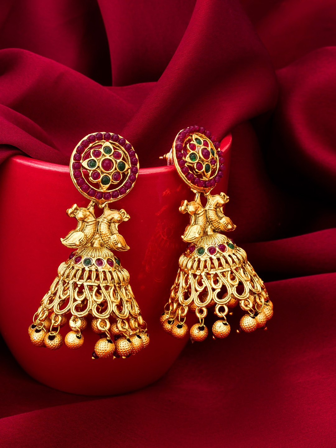 

aadita Gold-Plated Contemporary Jhumkas Earrings