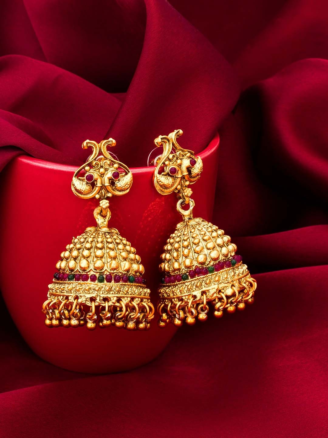 

aadita Gold-Plated Contemporary Jhumkas Earrings