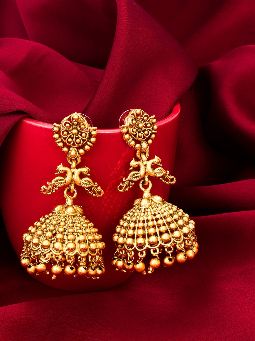 

aadita Gold-Plated Contemporary Jhumkas Earrings