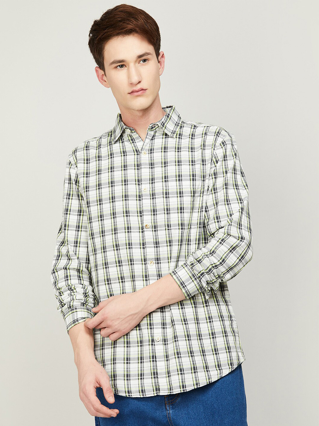 

Forca Men Checked Cotton Casual Shirt, Green