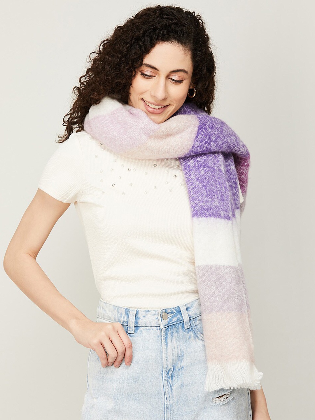 

Ginger by Lifestyle Women Colourblocked Stole, Blue