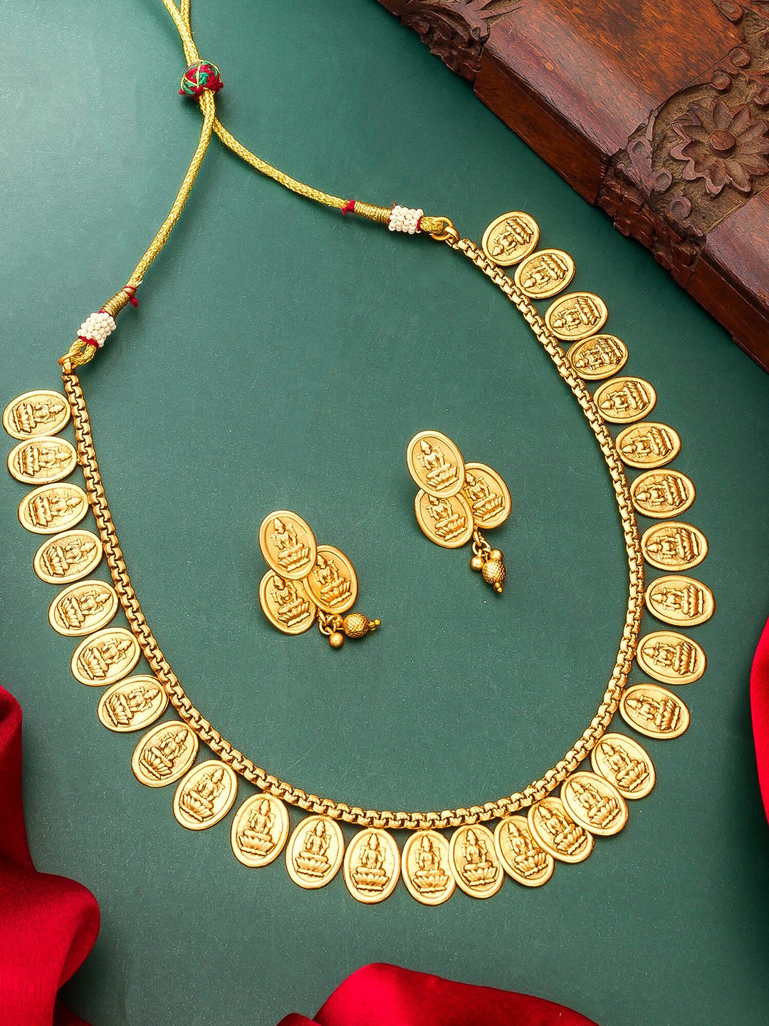 

aadita Coined Temple Jewellery Set, Gold
