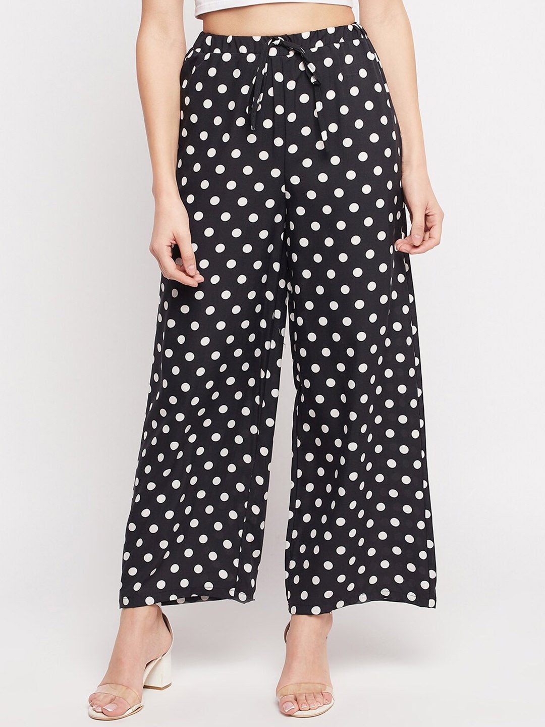 

NABIA Women Printed Relaxed High-Rise Trousers, Black