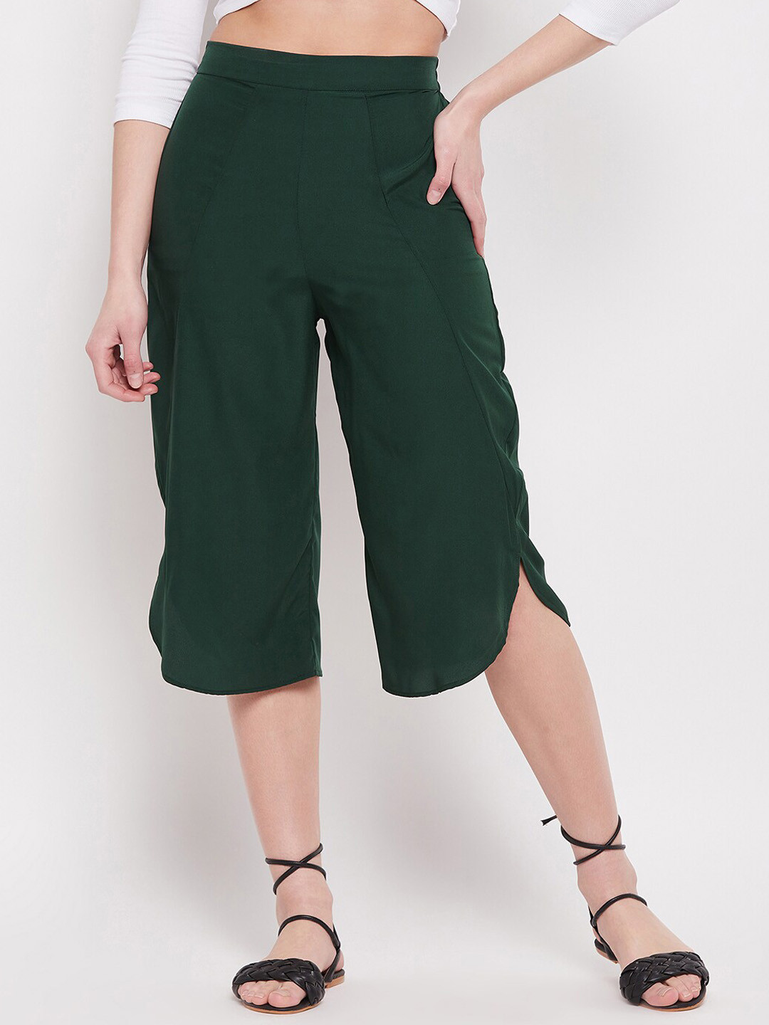 

NABIA Women Relaxed High-Rise Pleated Culottes Trousers, Green