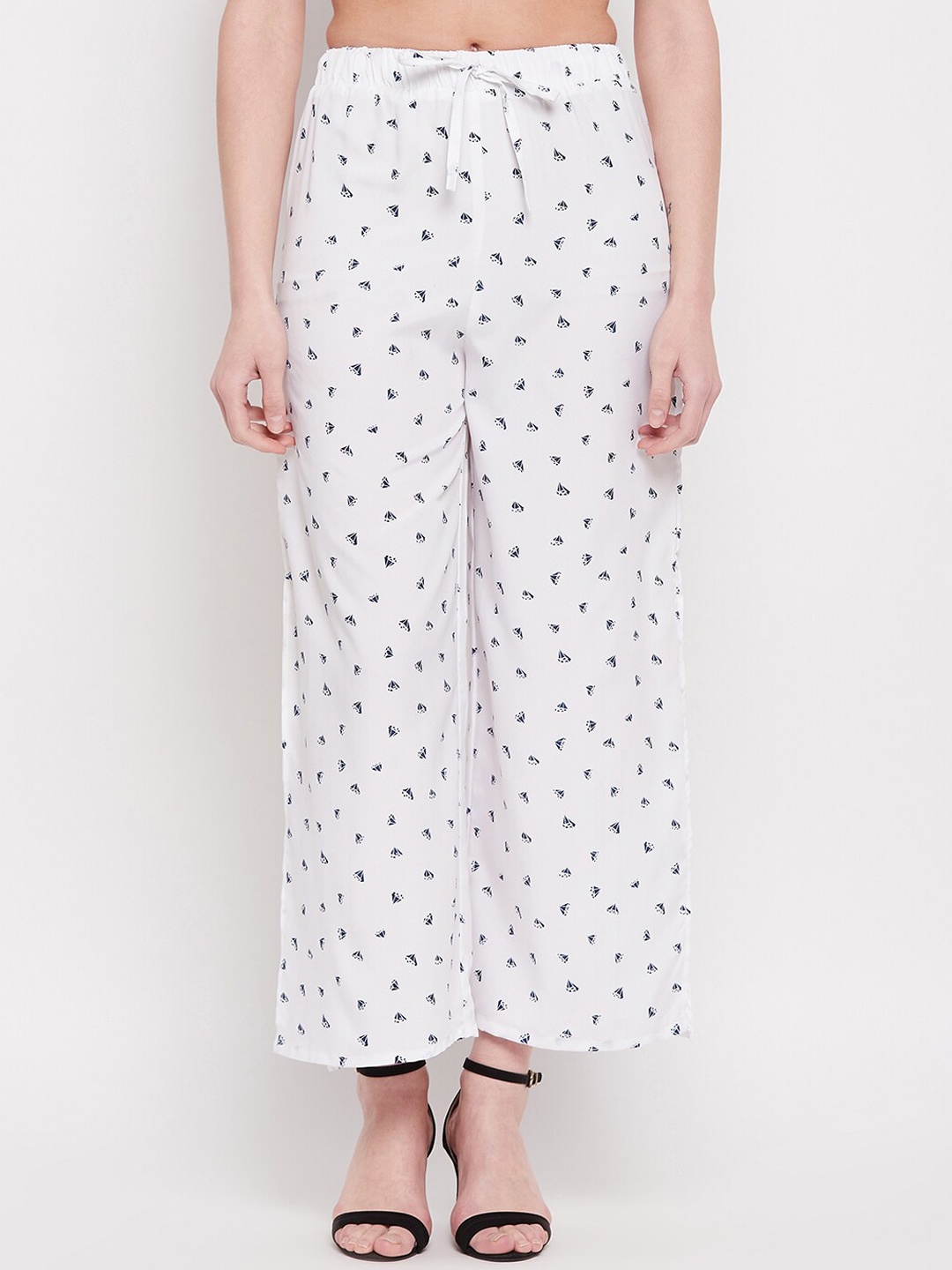 

NABIA Women Conversational Printed Relaxed High-Rise Trousers, White