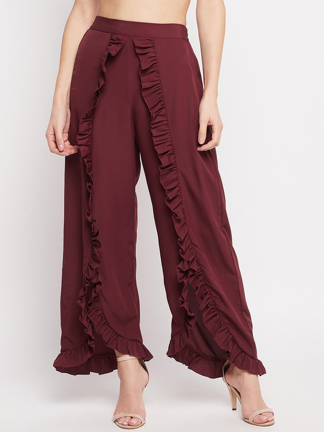 

NABIA Women Relaxed High-Rise Trousers, Maroon
