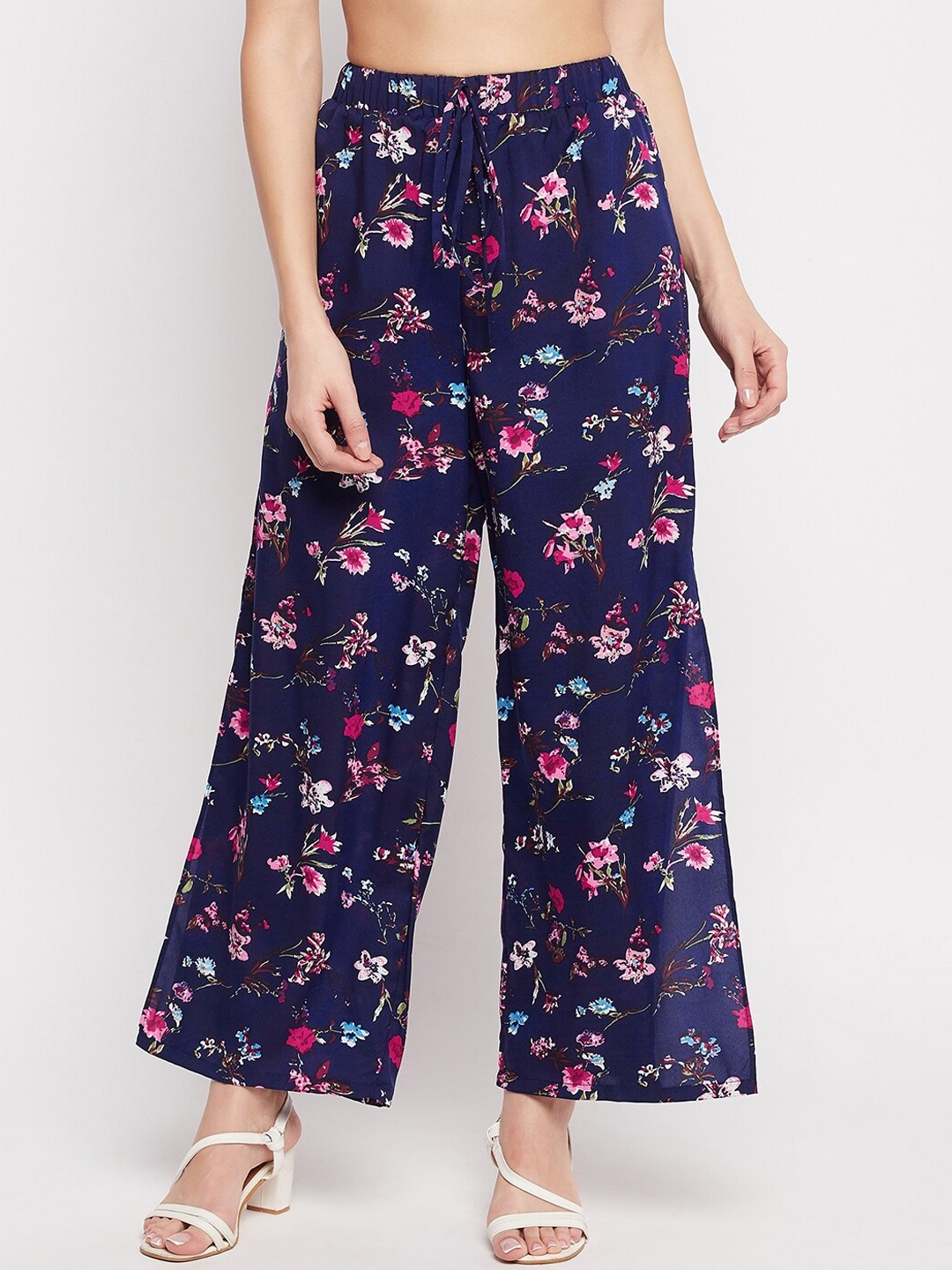 

NABIA Women Floral Printed Relaxed High-Rise Pleated Trousers, Blue