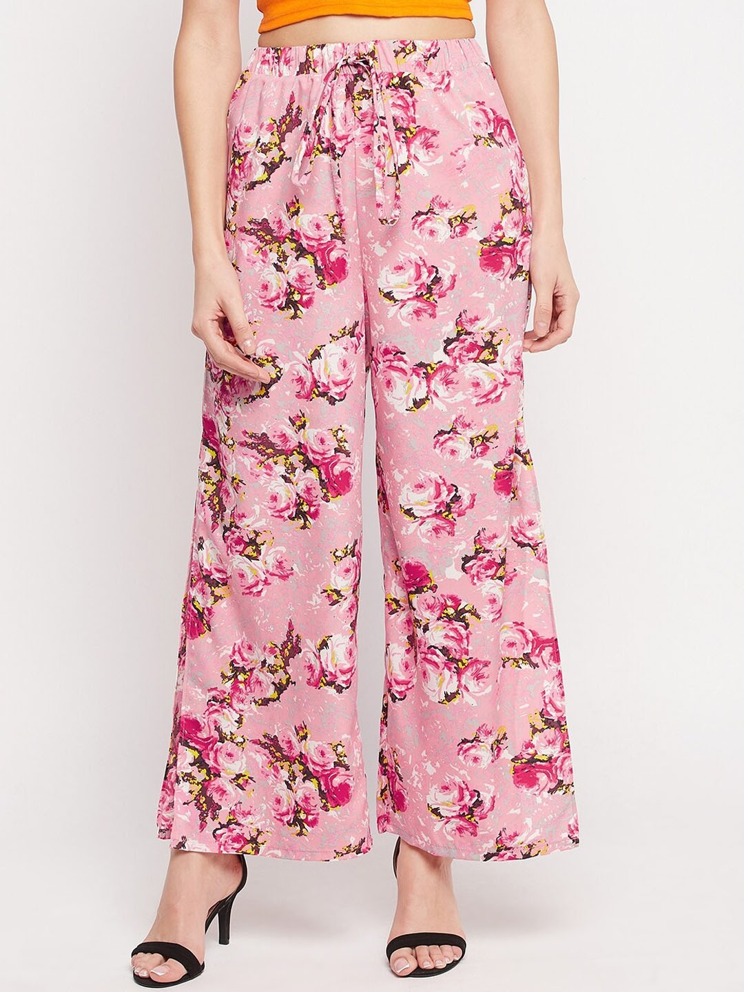 

NABIA Women Floral Printed Relaxed High-Rise Pleated Trousers, Pink
