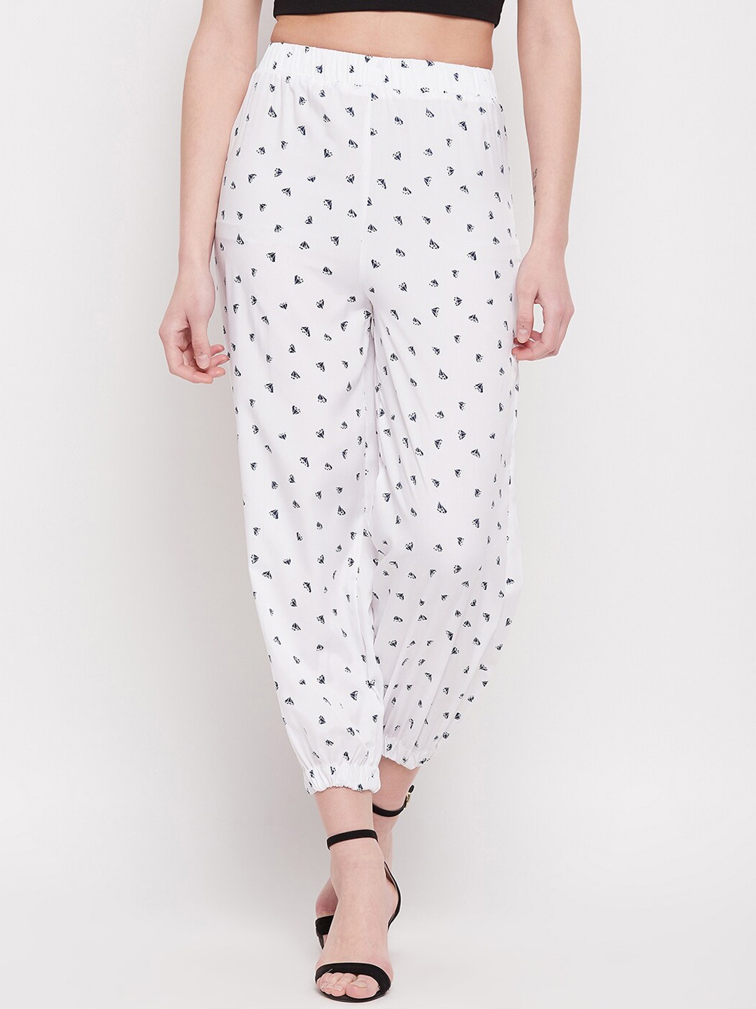 

NABIA Women White Printed Relaxed High-Rise Joggers Trousers