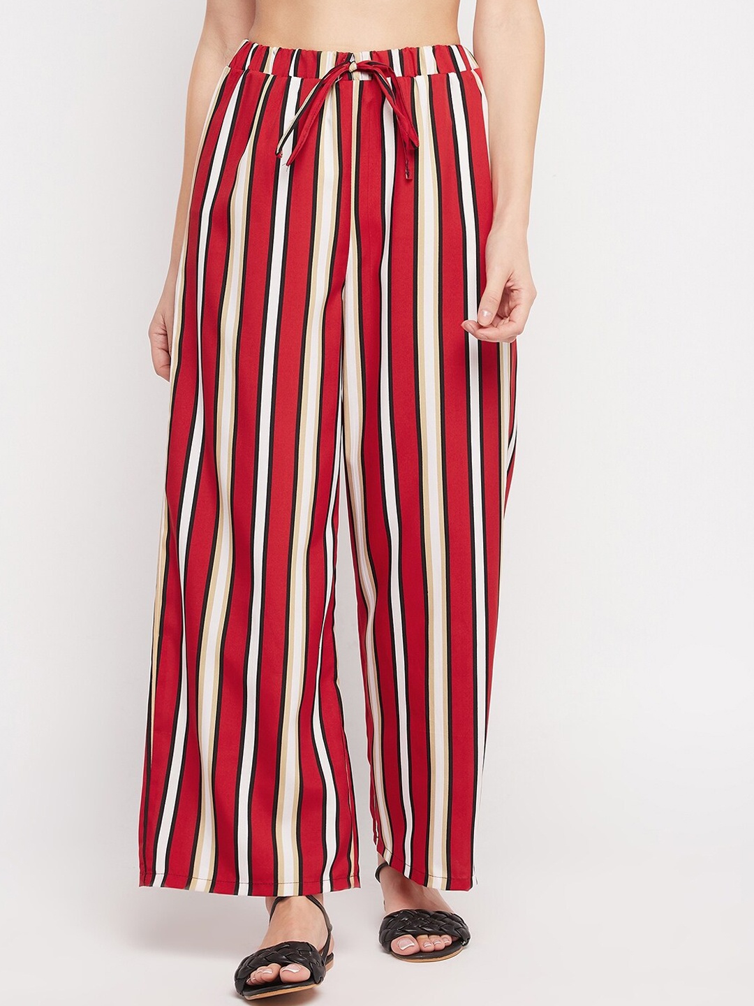 

NABIA Women Striped Relaxed High-Rise Trousers, Red