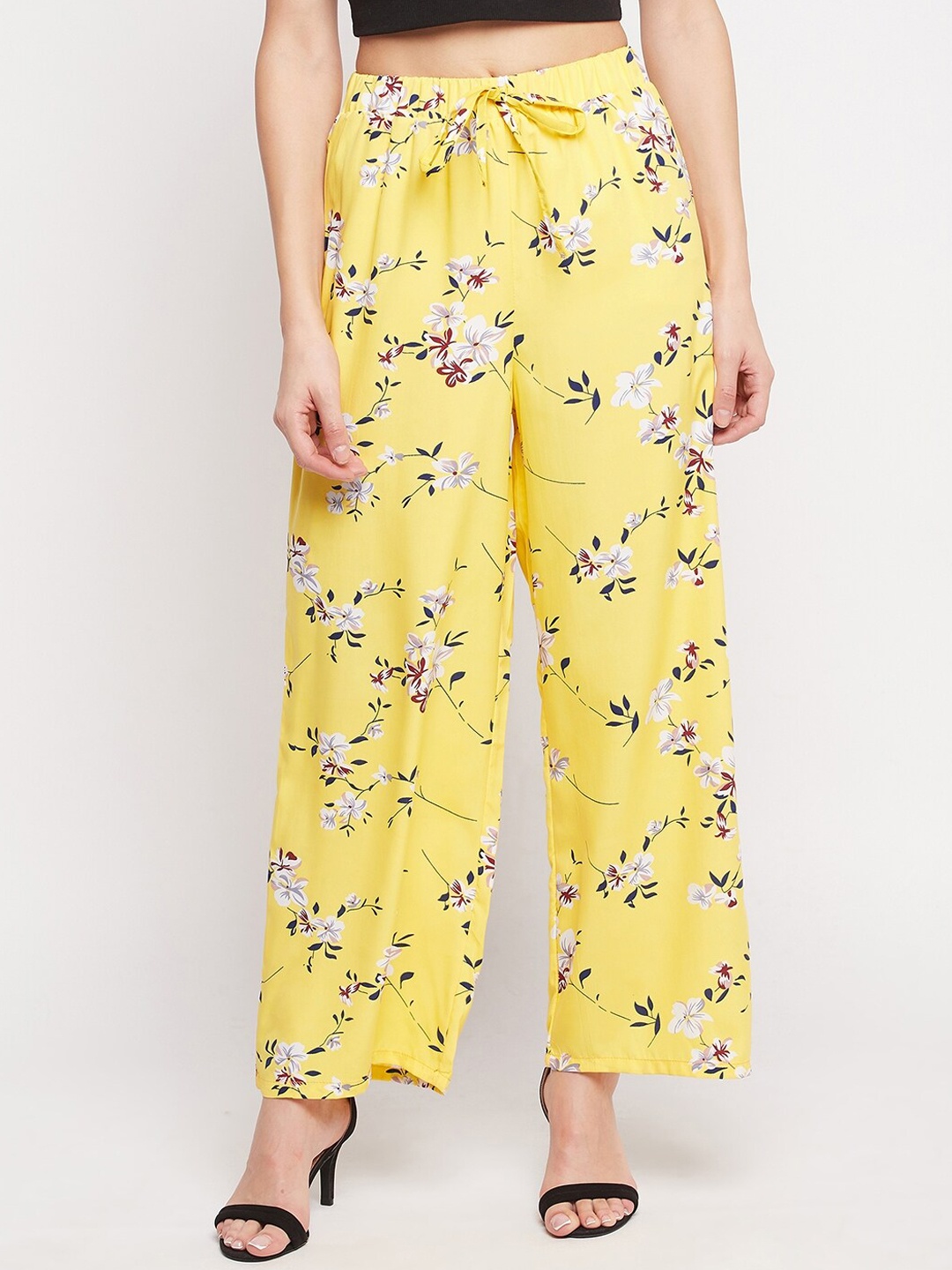 

NABIA Women Floral Printed Relaxed High-Rise Trousers, Yellow