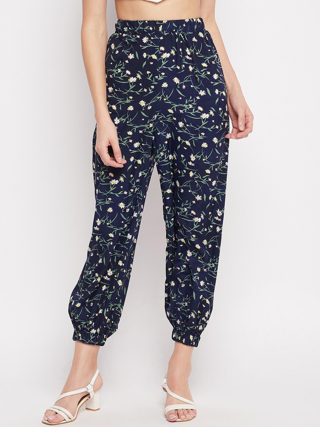 

NABIA Women Floral Printed Relaxed High-Rise Joggers Trousers, Blue