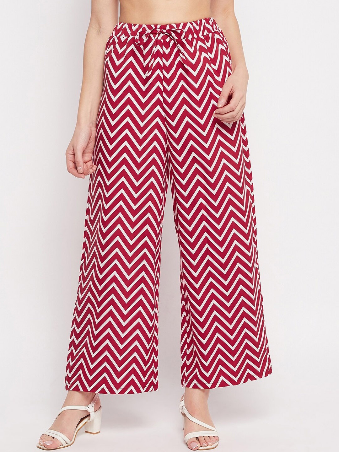 

NABIA Women Printed Relaxed High-Rise Trousers, Red