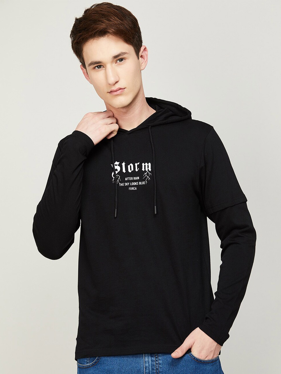 

Forca Men Printed Hooded Sweatshirt, Black