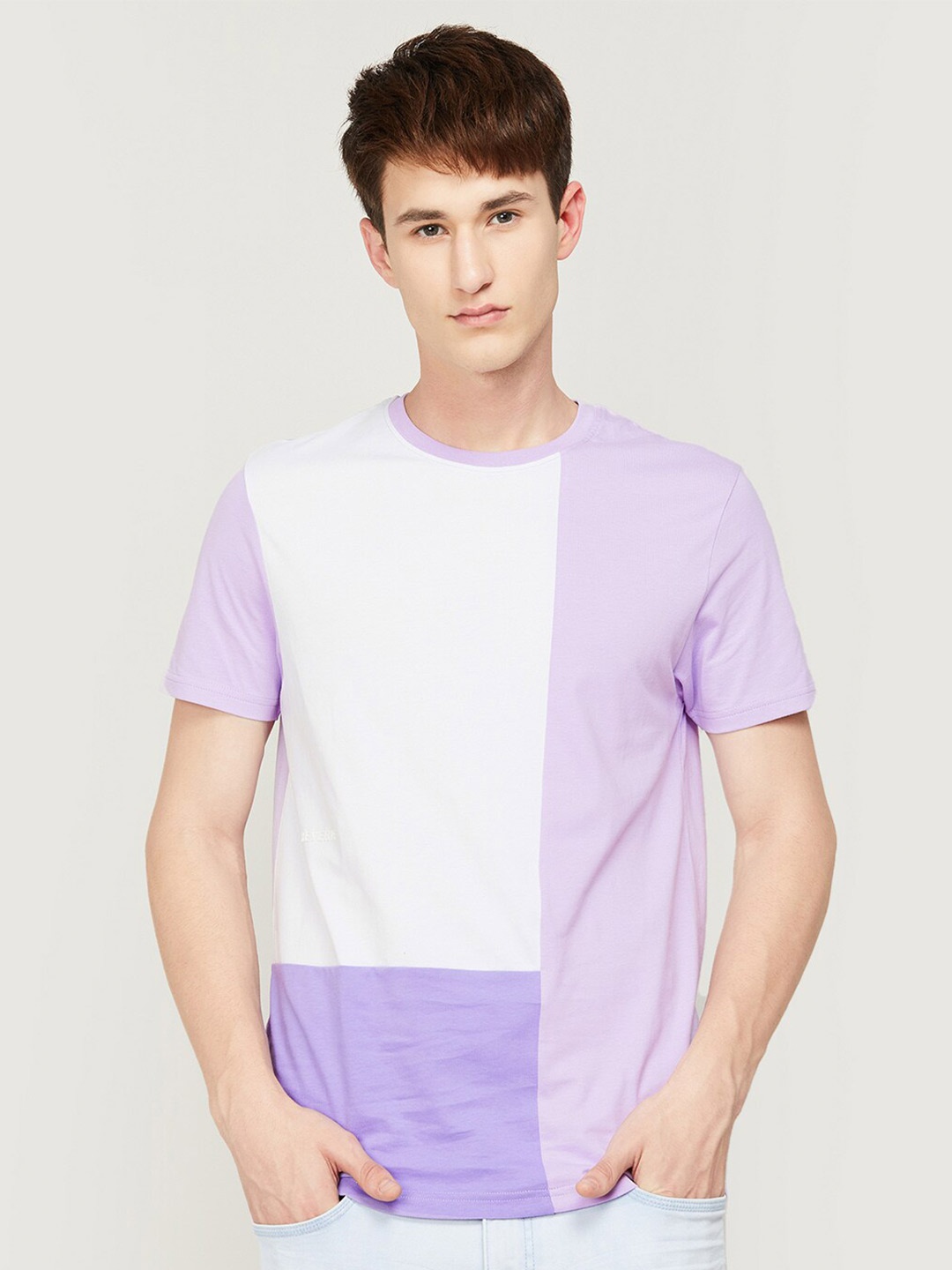 

Bossini Men Colourblocked Cotton T-shirt, Lavender