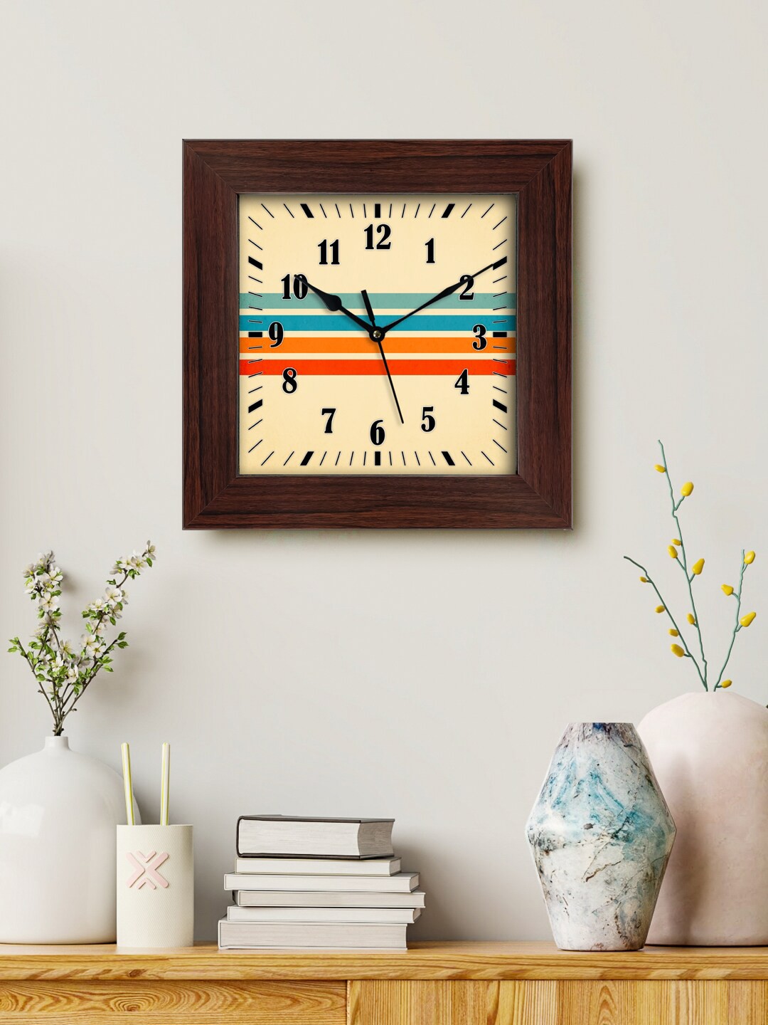 

999Store Beige & Orange Colourblocked Traditional Wall Clock