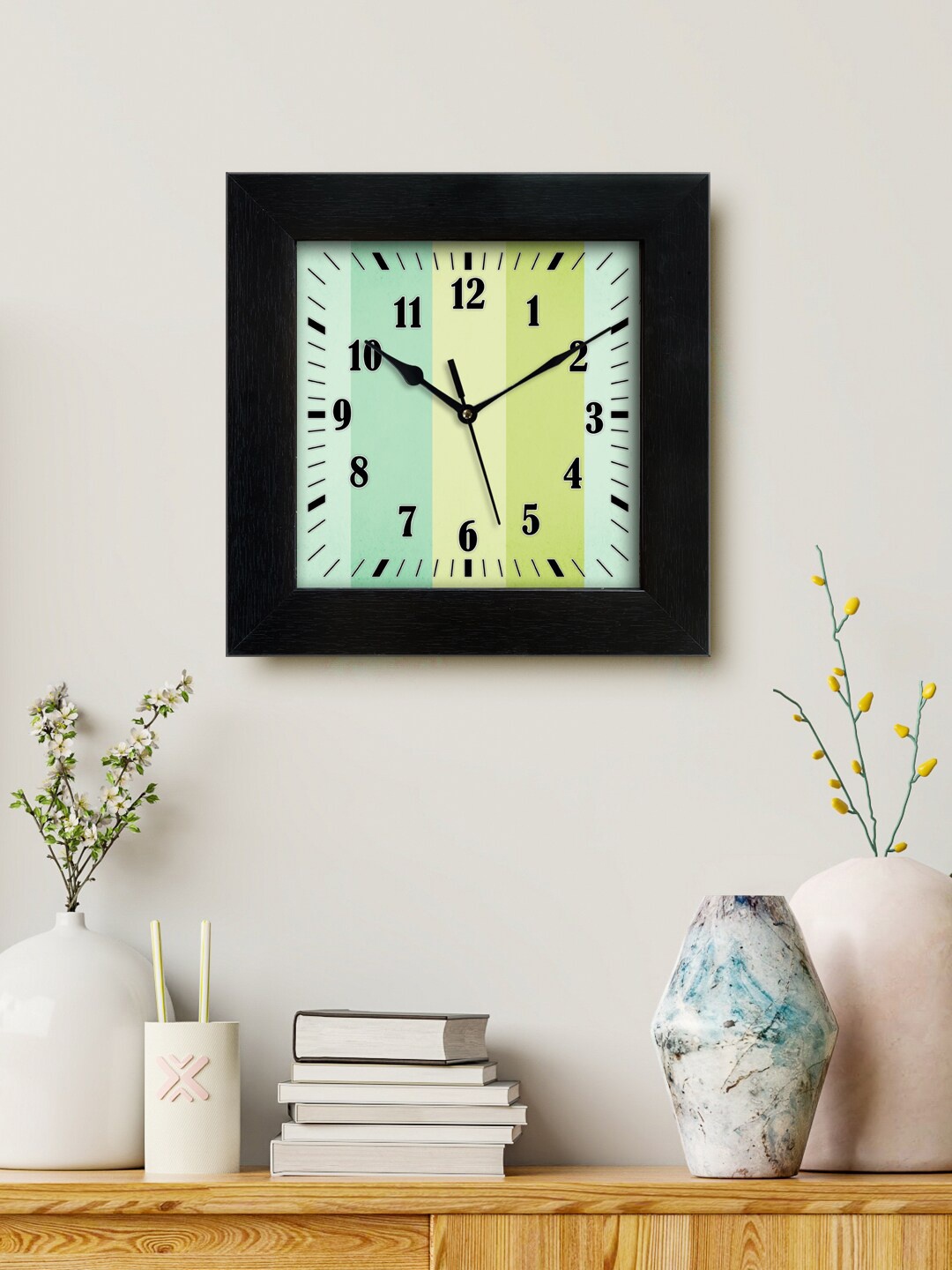 

999Store Black & Green Printed Analogue Contemporary Square Wall Clock