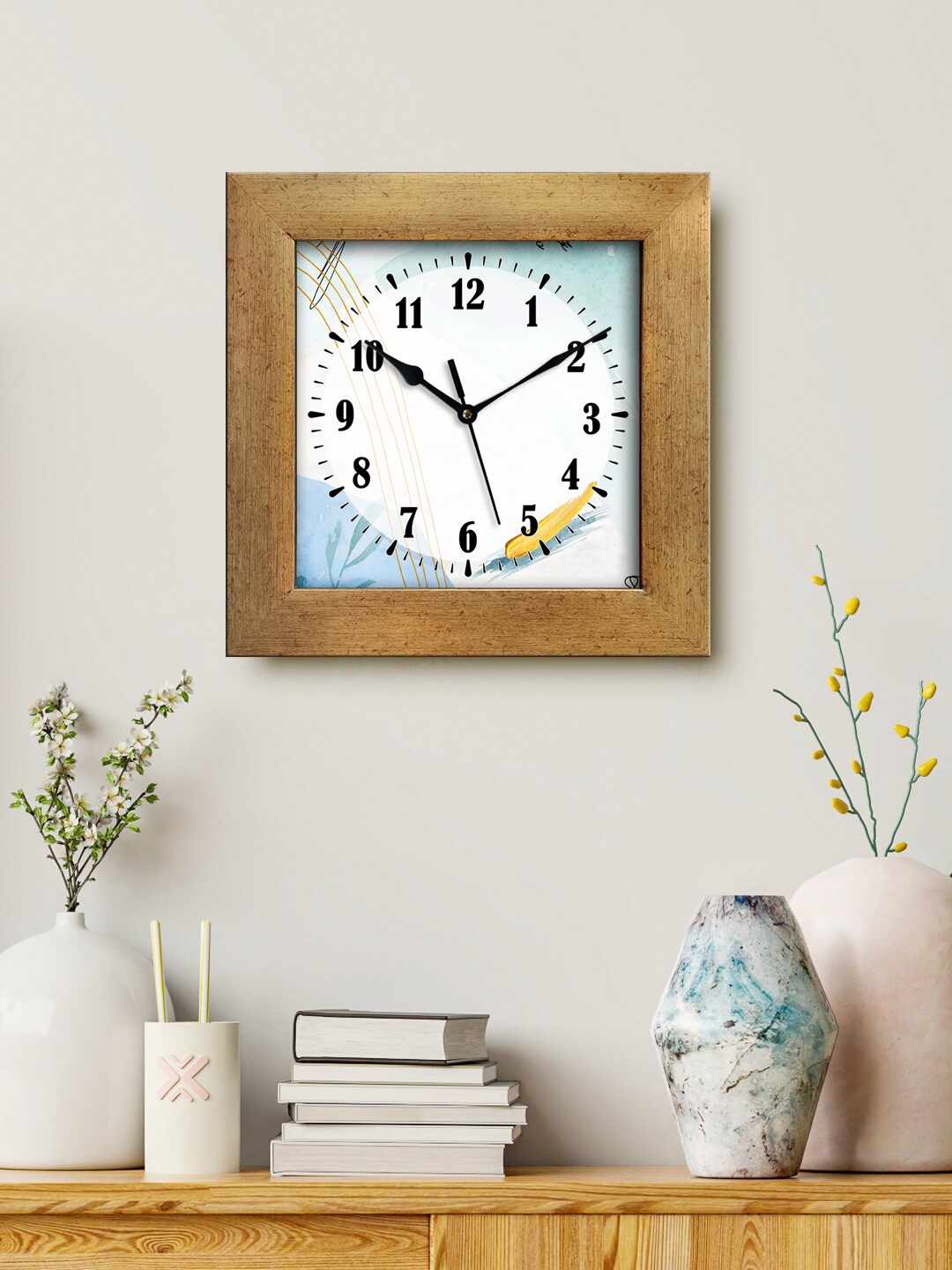 

999Store White & Blue Printed Analogue Contemporary Square Wall Clock