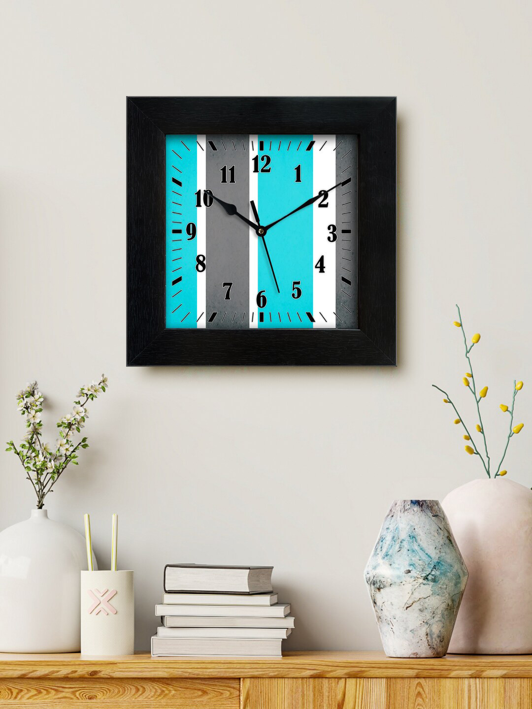 

999Store Black & Blue Printed Analogue Contemporary Square Wall Clock