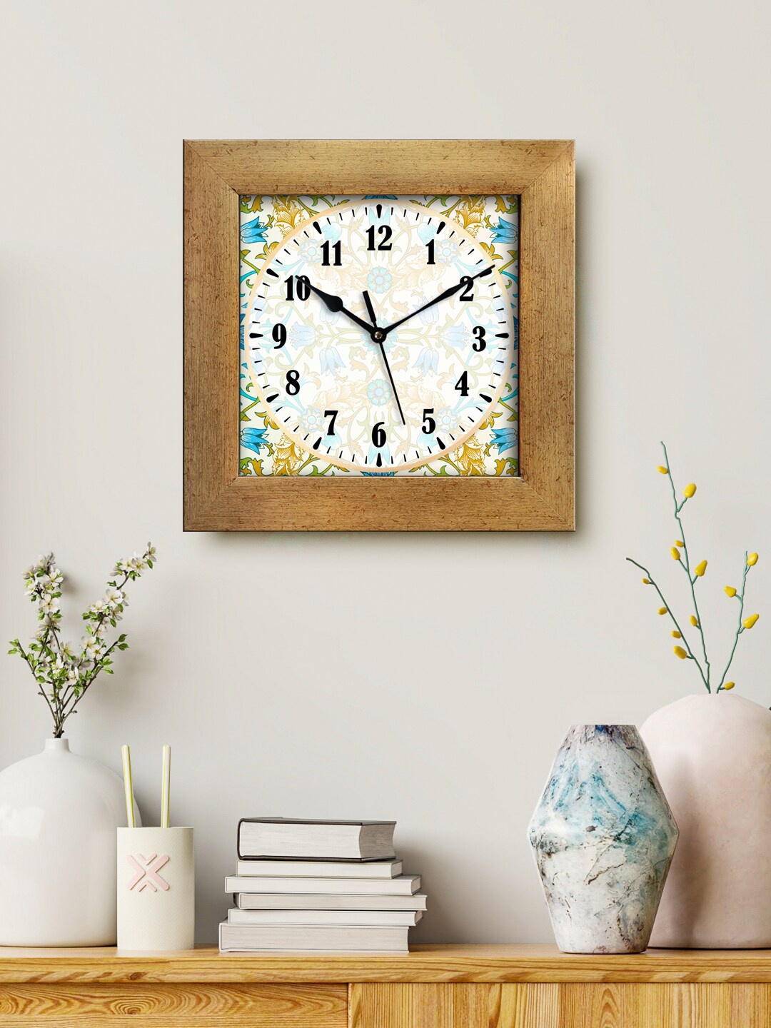 

999Store White & Blue Printed Traditional Analogue Square Wall Clock