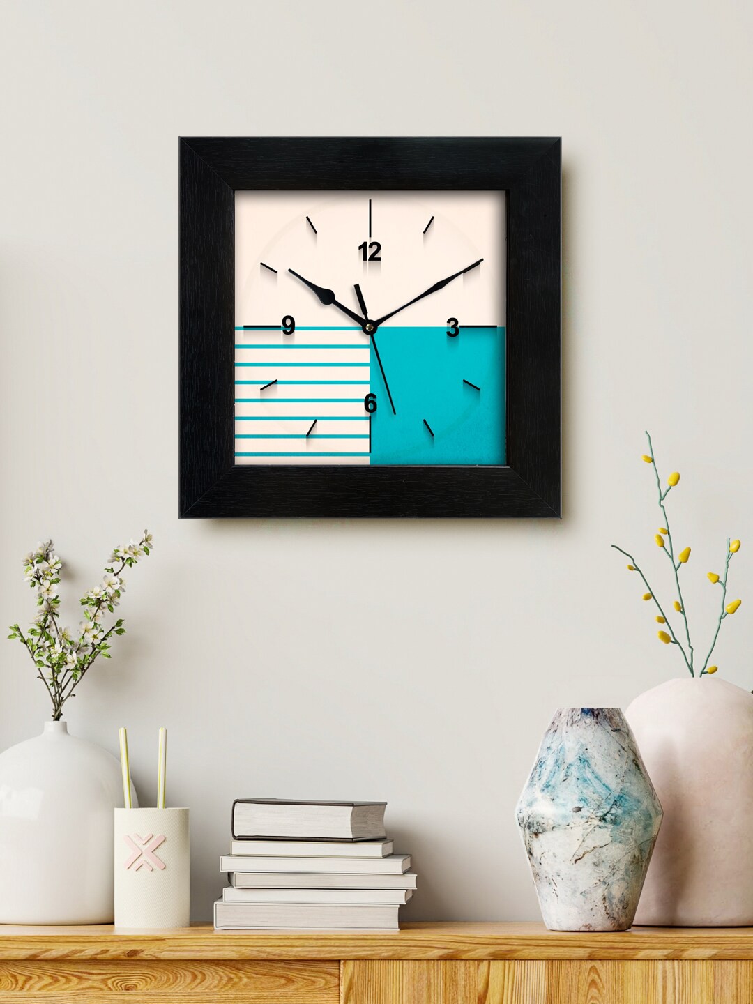 

999Store Blue & Beige Printed Analogue Contemporary Square Wall Clock