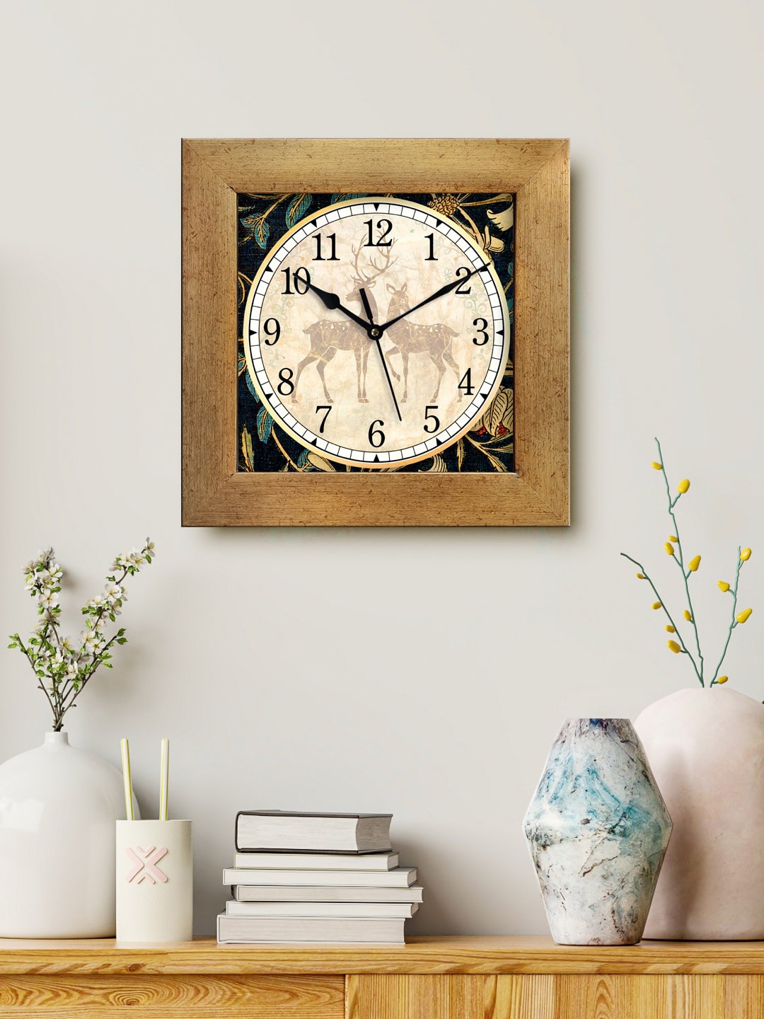 

999Store Brown & Black Printed Contemporary Wall Clock