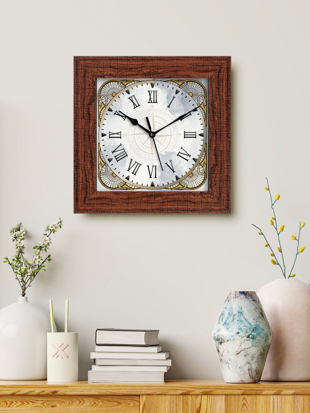 

999Store Brown & Grey Printed Analogue Contemporary Square Wall Clock